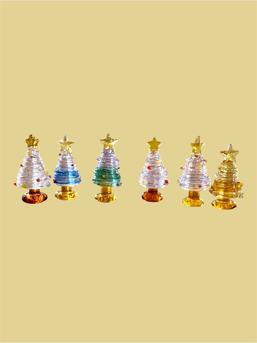 Six Handblown Glass Mini Christmas Tree Set - Multicolor